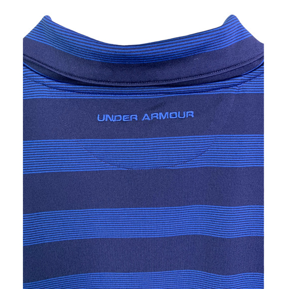 Under Armour Men's Polo Shirt Golf Wicking Blue Striped Heatgear Short Sleeves L - Picture 5 of 7
